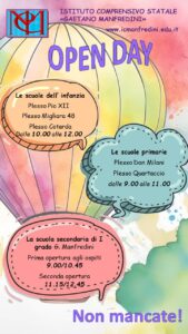 locandina openday evento 13 gennaio tutti i plessi